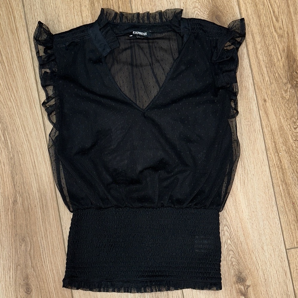 Express Sheer Black Ruffle Blouse Size Small